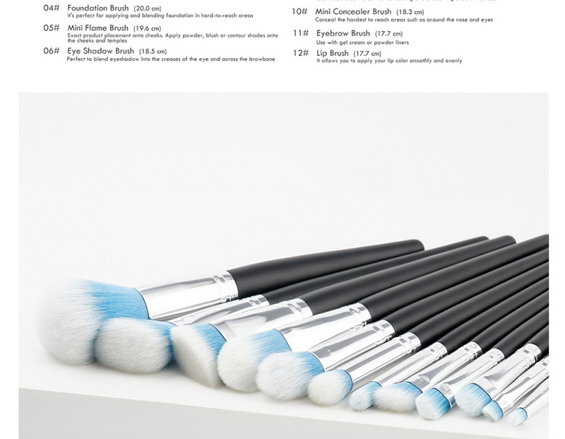 Trendy Blue+white Color Matching Decorated Makeup Brush(12pcs),Beauty tools