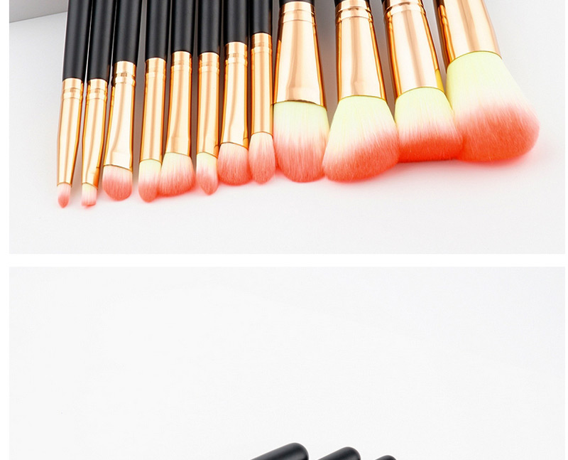 Trendy Pink+yellow Color Matching Decorated Makeup Brush(12pcs),Beauty tools