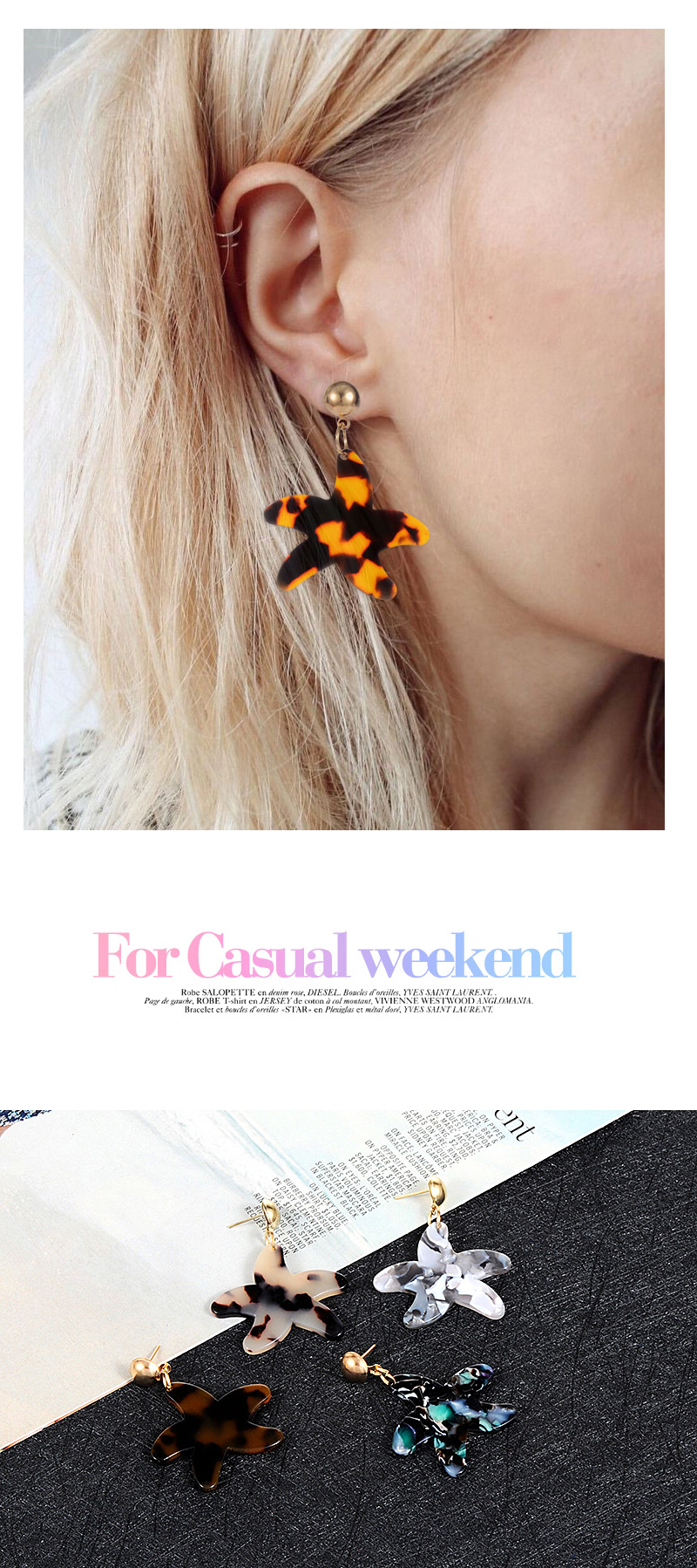 Fashion Beige+brown Starfish Shape Decorated Earrings,Drop Earrings