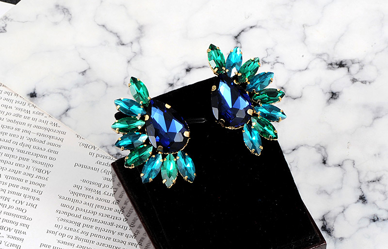 Fashion Green+blue Oval Shape Diamond Decorated Earrings,Stud Earrings