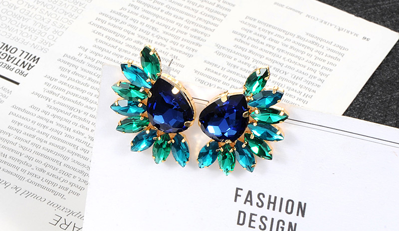 Fashion Green+blue Oval Shape Diamond Decorated Earrings,Stud Earrings