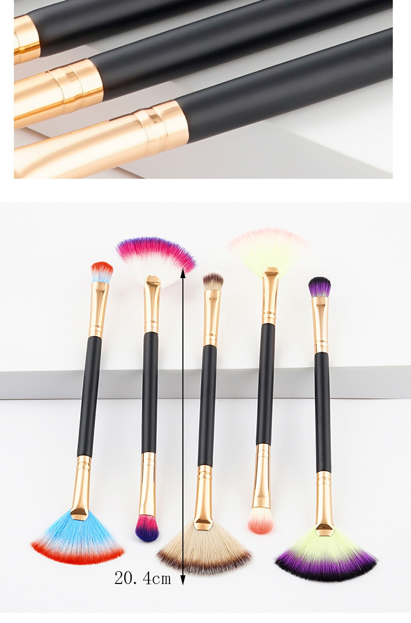 Trendy Gray+coffee Sector Shape Decorated Makeup Brush,Beauty tools