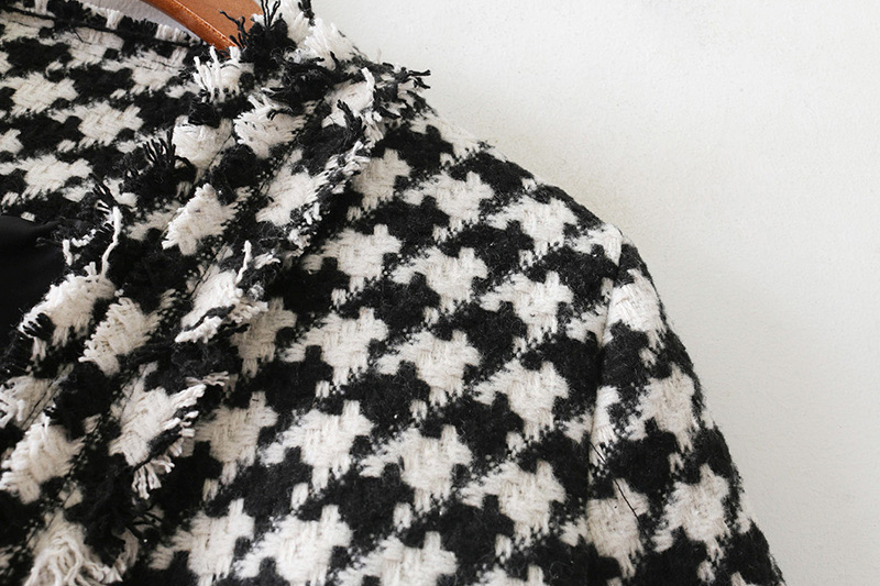 Fashion White+black Grid Pattern Decorated Long Sleeves Coat,Coat-Jacket