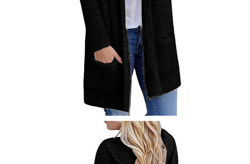 Fashion Black Pure Color Decorated Knitting Cardigan,Coat-Jacket