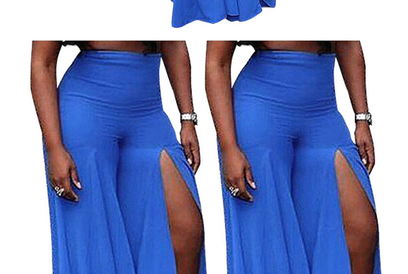 Sexy Sapphire Blue Pure Color Decorated Ultra-wide-leg Trousers,Pants