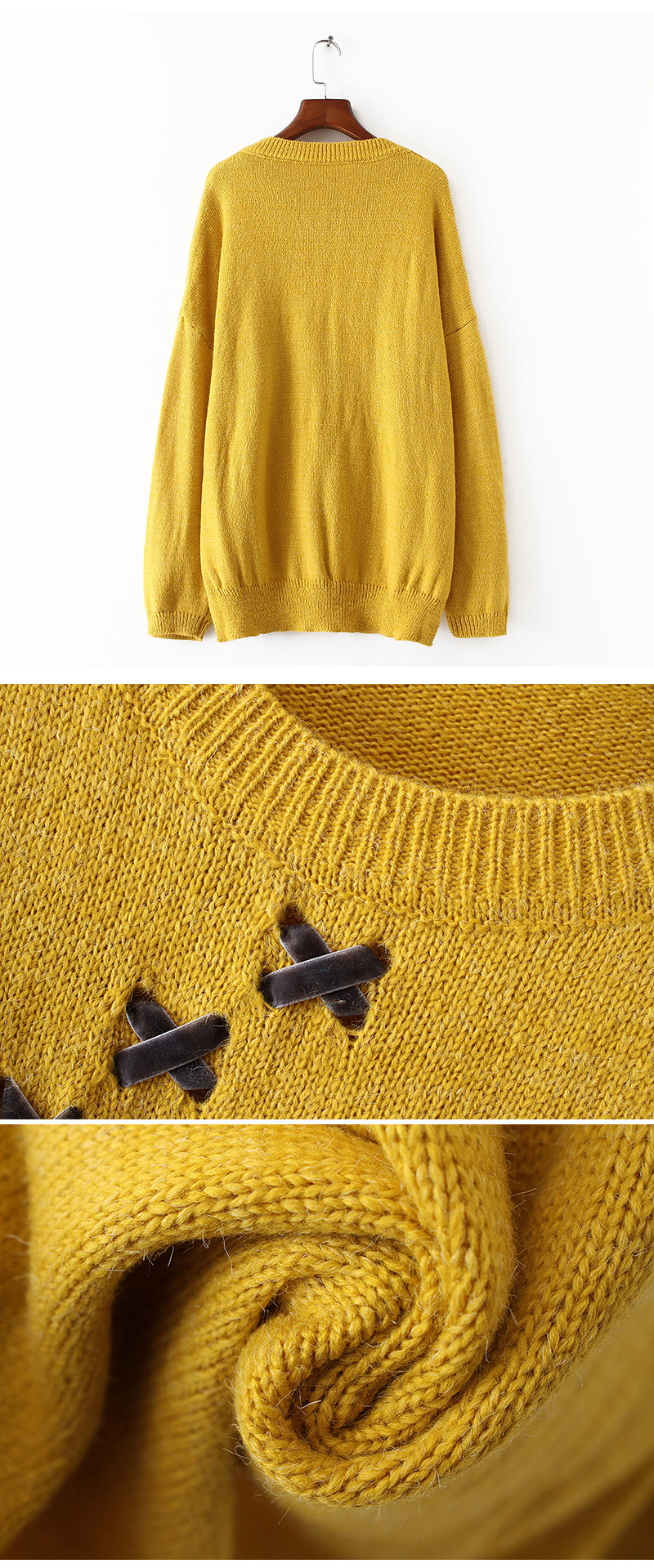 Vintage Yellow Bandage Shape Decorated Sweater,Sweater