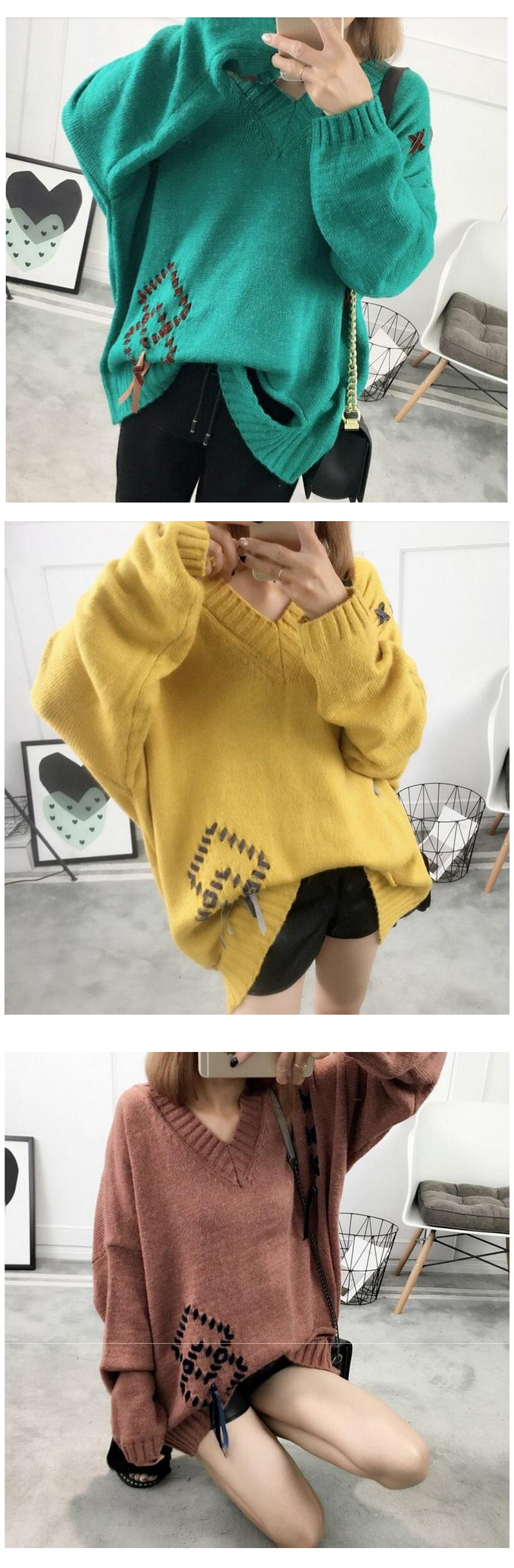Vintage Yellow Hole Shape Decorated Sweater,Sweater