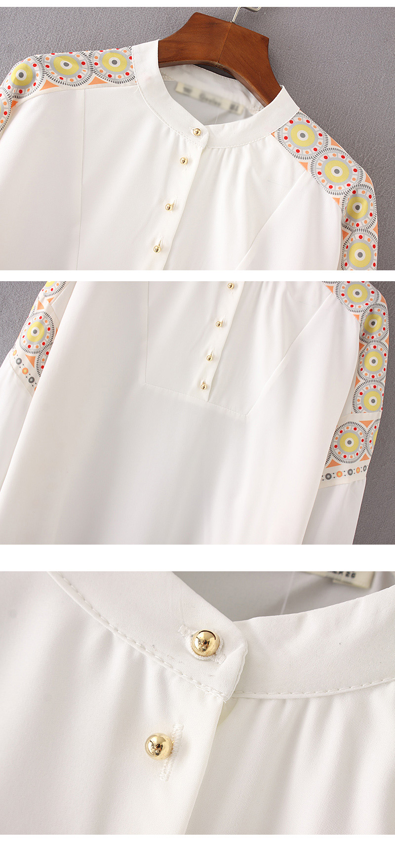Retro White Round Shape Decorated Shirt,Tank Tops & Camis