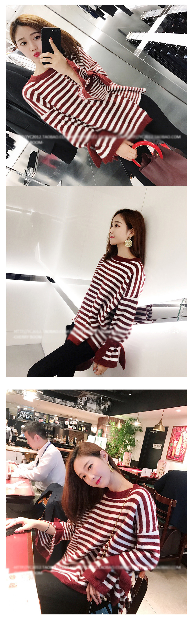 Fashion Red Color-matching Decorated Sweater,Sweater