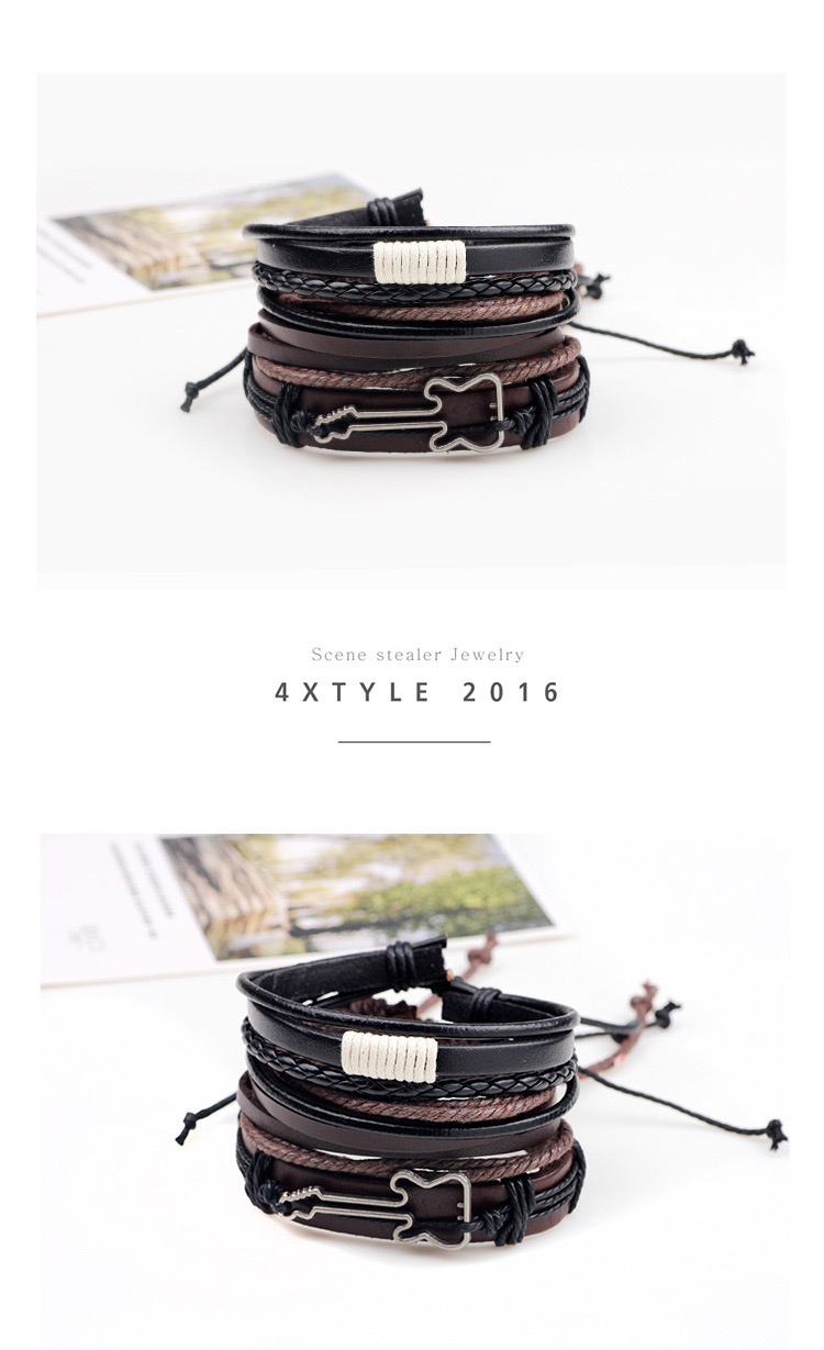 Personality Coffee+black Guitar Shape Decorated Multilayer Bracelet,Fashion Bracelets