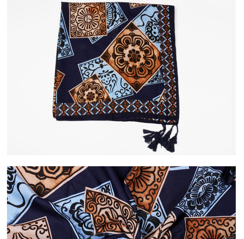 Bohemia Navy Square Shape Decorated Scarf,Thin Scaves