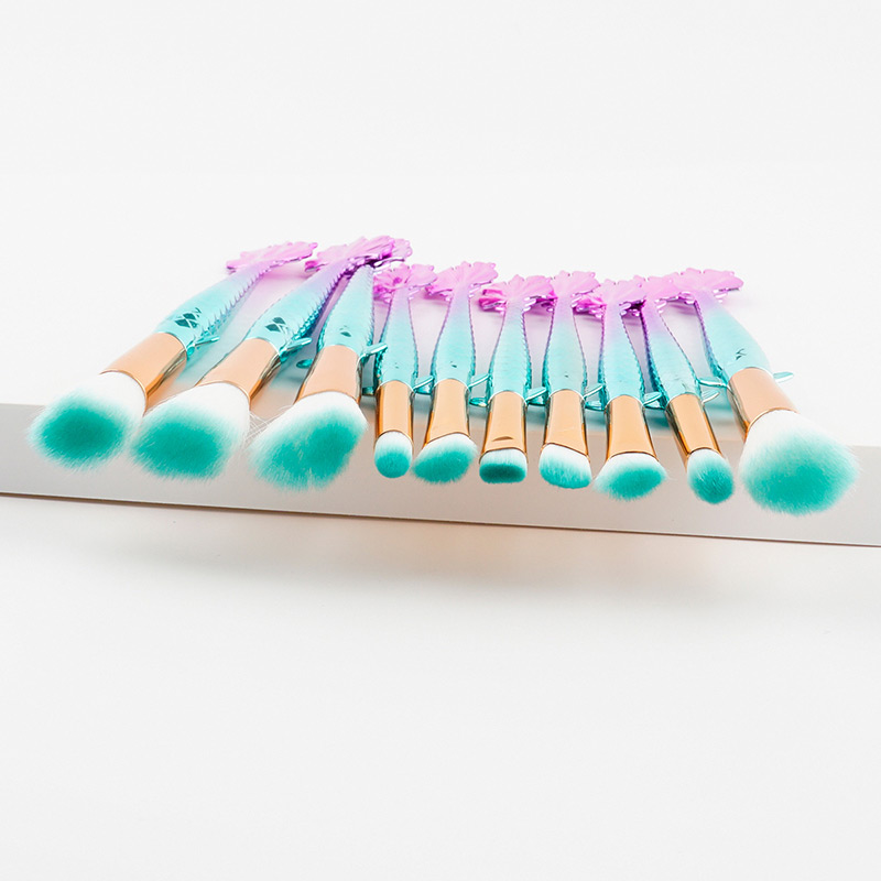 Fashion Blue Mermaid Shape Decorated Brushes (10pcs),Beauty tools