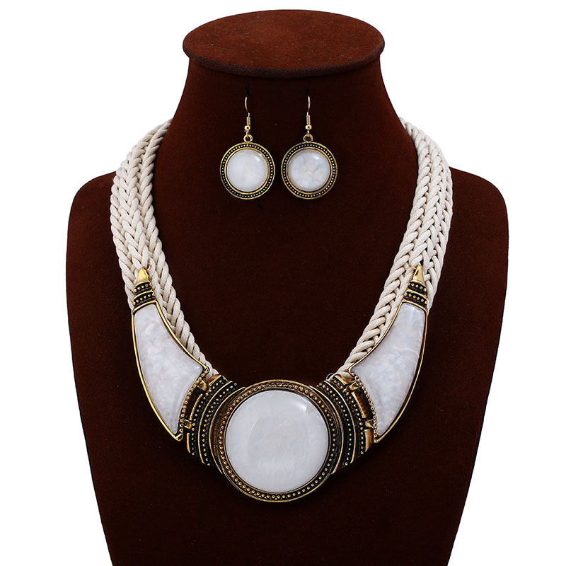 Exaggerated White Hand-woven Design Short Chain Jewelry Sets,Jewelry Sets