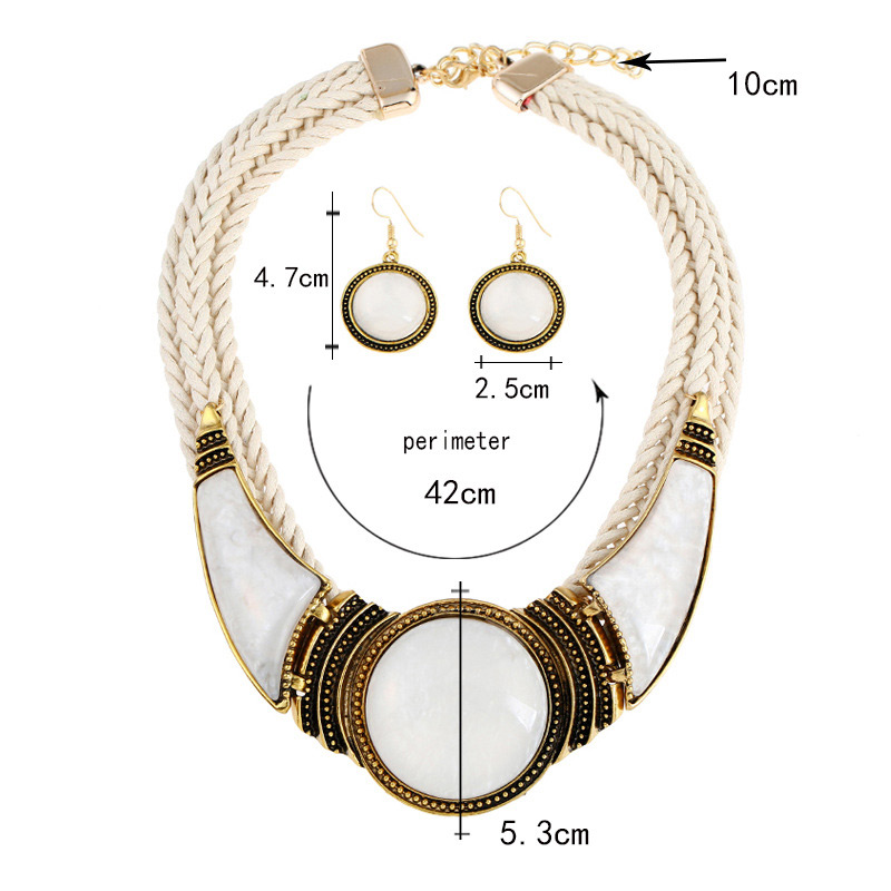 Exaggerated White Hand-woven Design Short Chain Jewelry Sets,Jewelry Sets