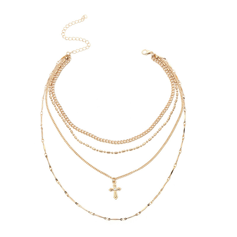 Elegant Silver Color Cross Shape Decorated Multilayer Necklace,Multi Strand Necklaces