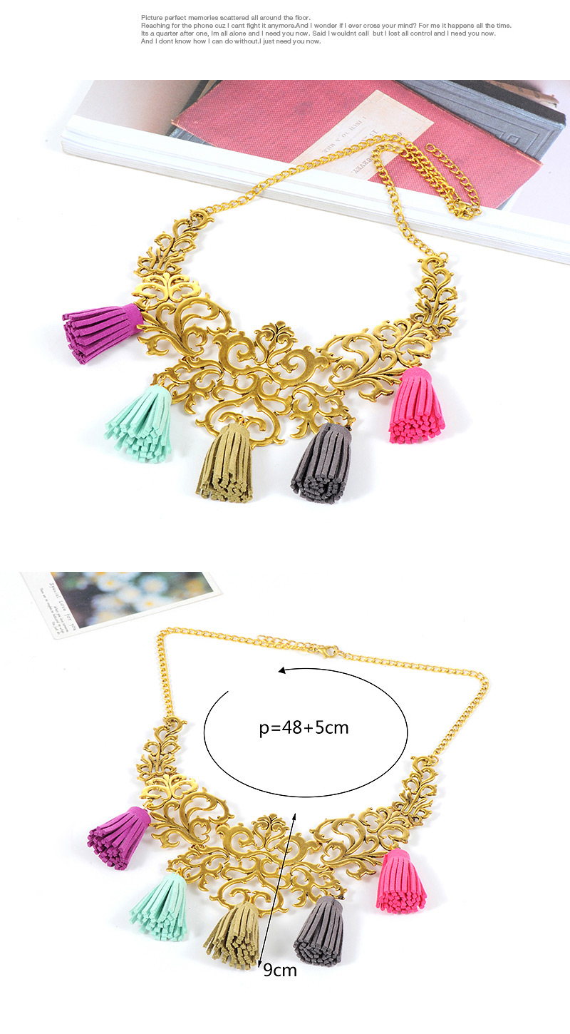 Vintage Gold Color Hollow Out Decorated Tassel Necklace,Thin Scaves