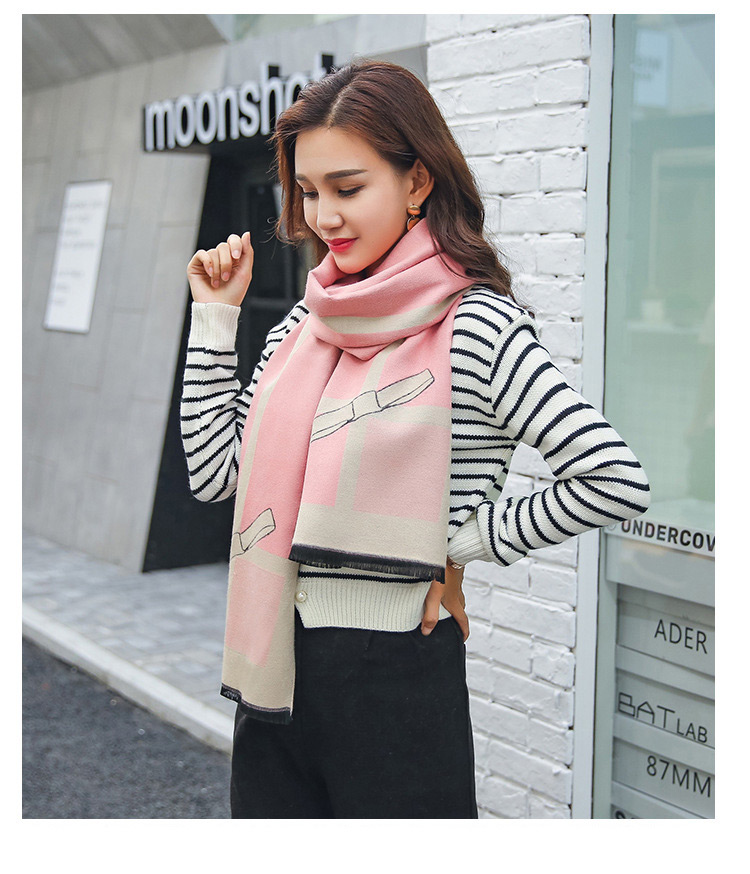 Fashion Pink Bowknot Pattern Decorated Scarf,knitting Wool Scaves