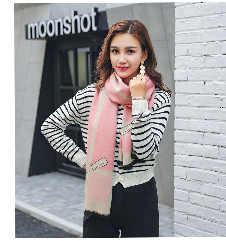 Fashion Pink Bowknot Pattern Decorated Scarf,knitting Wool Scaves