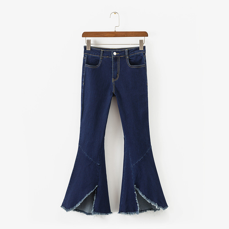 Fashion Dark Blue Pure Color Decorated Bell-bottoms,Pants