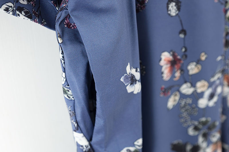 Elegant Blue V-neckline Decorated Long Dress,Pants