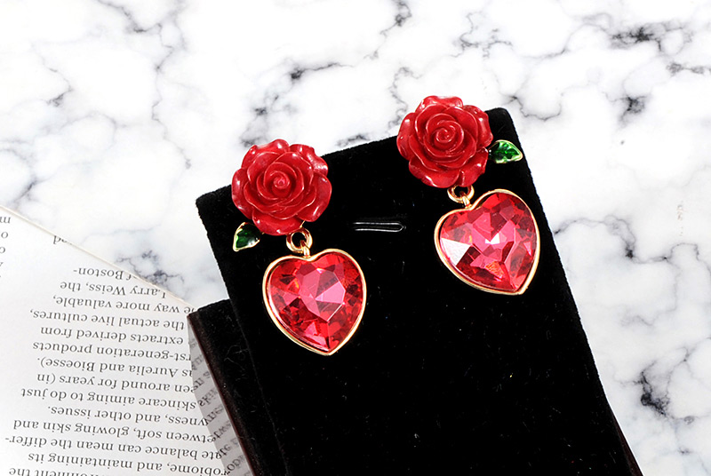 Fashion Red Heart Shape Diamond Decorated Earrings,Stud Earrings