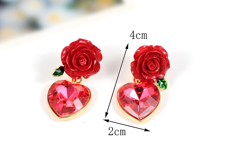 Fashion Red Heart Shape Diamond Decorated Earrings,Stud Earrings