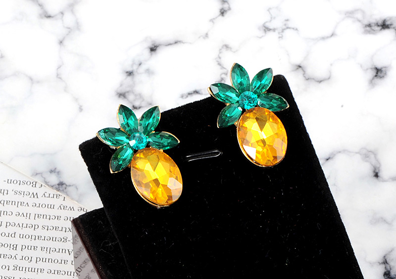 Fashion Green+yellow Pineapple Shape Decorated Earrings,Stud Earrings
