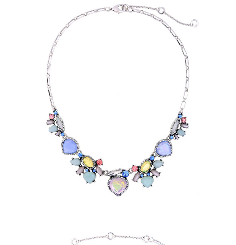 Vintage Multi-color Geometric Shape Decorated Necklace,Bib Necklaces