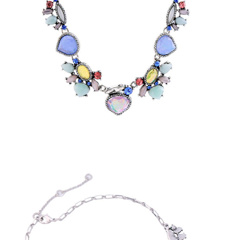 Vintage Multi-color Geometric Shape Decorated Necklace,Bib Necklaces