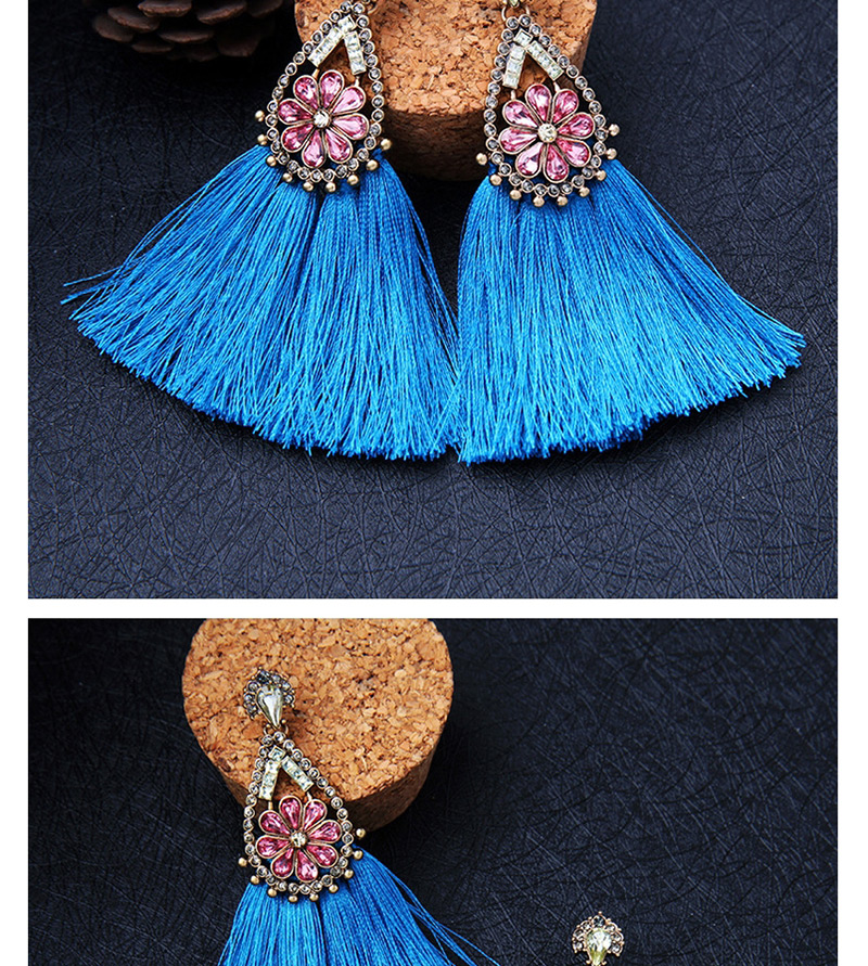 Fashion Sapphire Blue Flower Shape Decorated Earrings,Drop Earrings