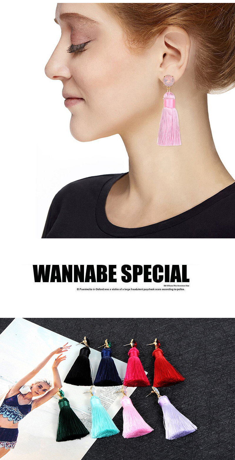 Bohemia Pink Round Shape Decorated Tassel Earrings,Drop Earrings