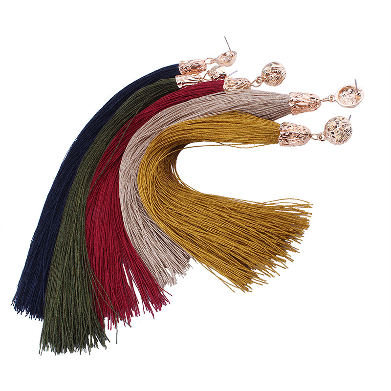 Bohemia Navy Pure Color Decorated Long Tassel Earrings,Drop Earrings
