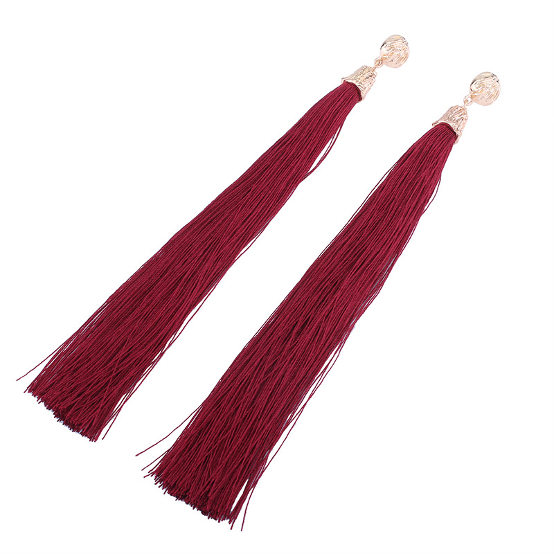 Bohemia Claret-red Pure Color Decorated Long Tassel Earrings,Drop Earrings
