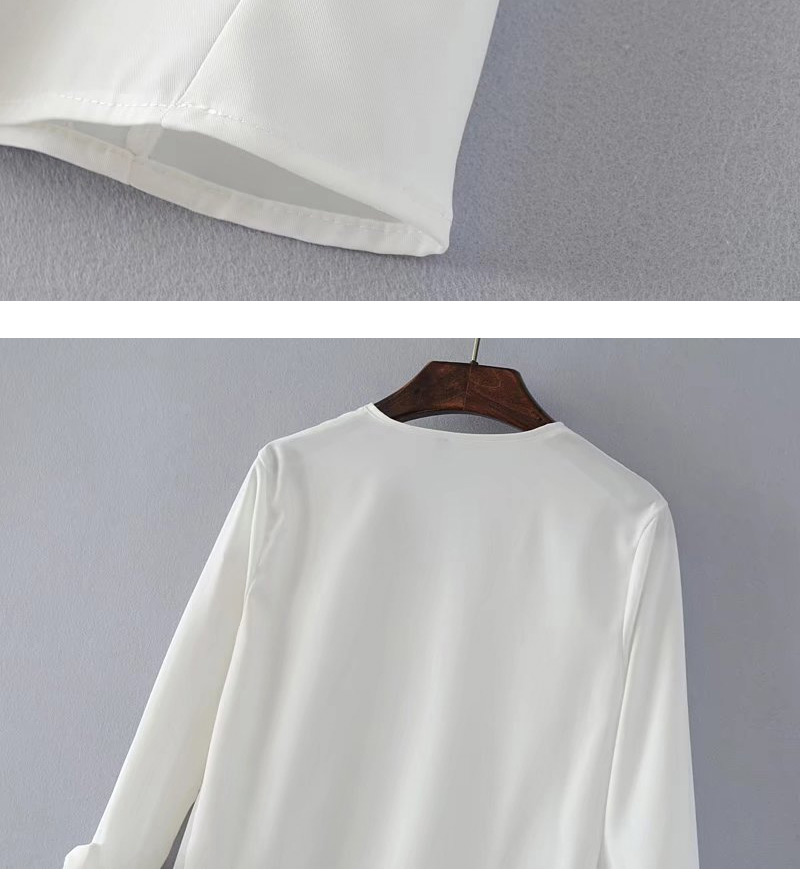 Fashion White Pure Color Decorated V Neckline Shirt,Sunscreen Shirts