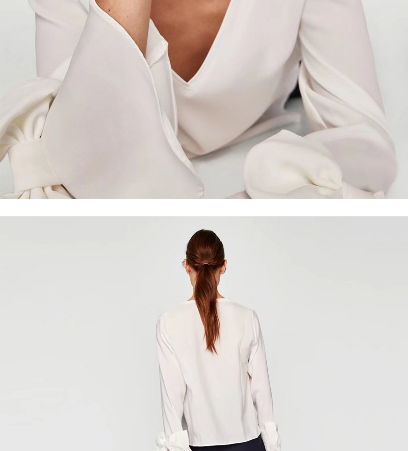 Fashion White Pure Color Decorated V Neckline Shirt,Sunscreen Shirts