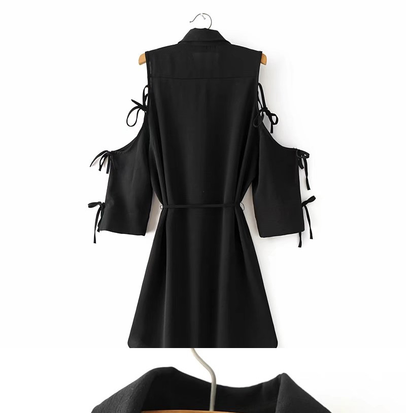 Fashion Black Pure Color Decorated Dress,Mini & Short Dresses