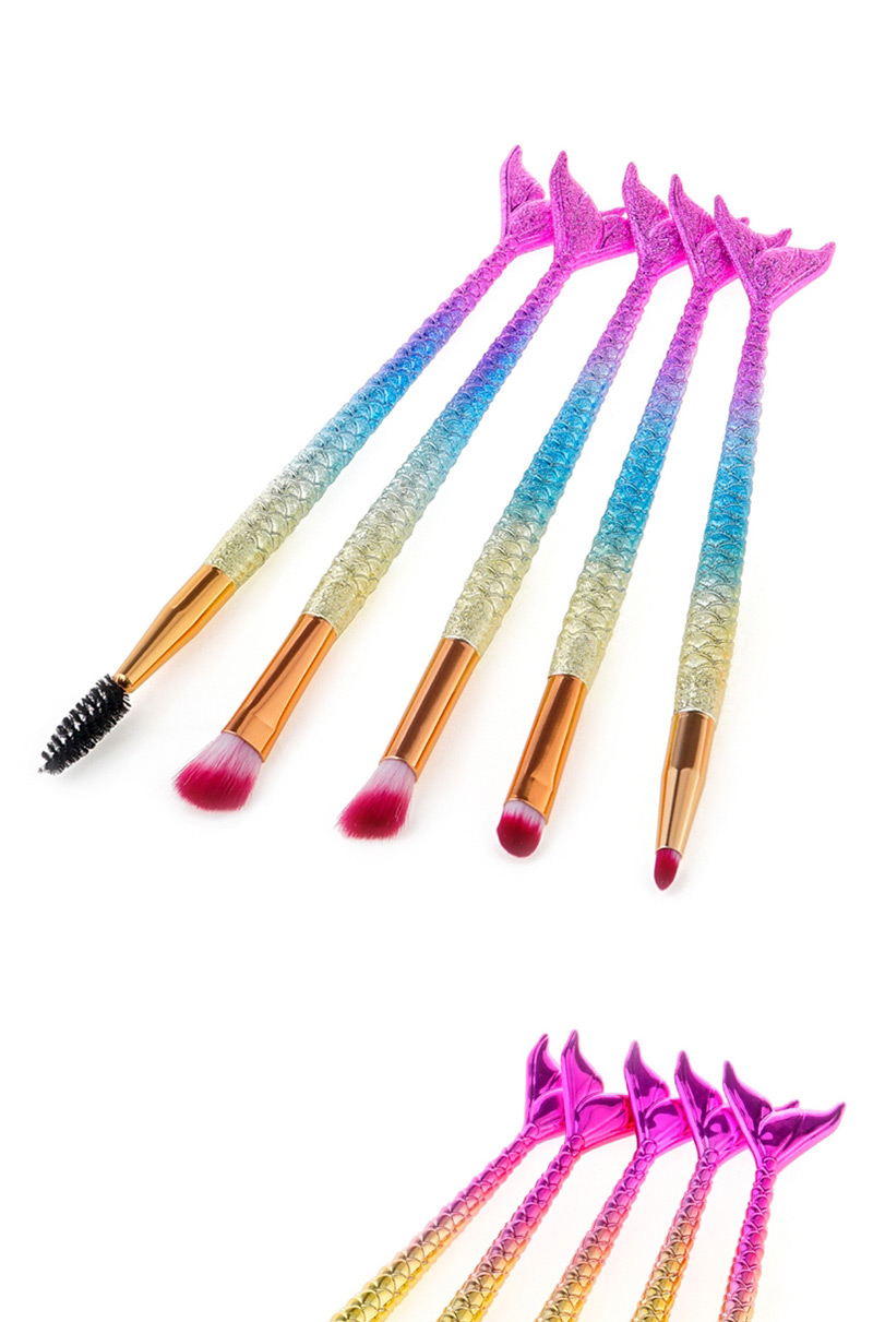 Fashion Gold Color+pink+blue Mermaid Shape Decorated Makeup Brush ( 6pcs),Beauty tools