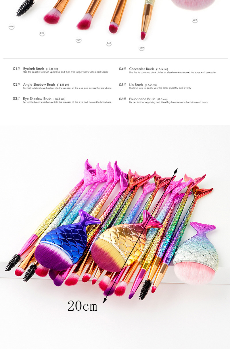 Fashion Gold Color+pink+blue Mermaid Shape Decorated Makeup Brush ( 6pcs),Beauty tools