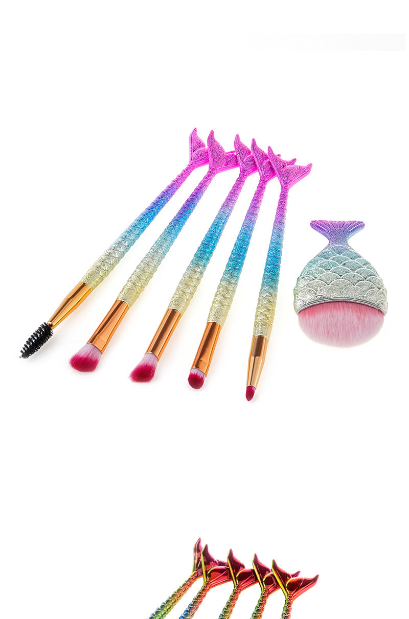 Fashion Gold Color+pink+blue Color Matching Shape Decorated Makeup Brush ( 5 Pcs),Beauty tools