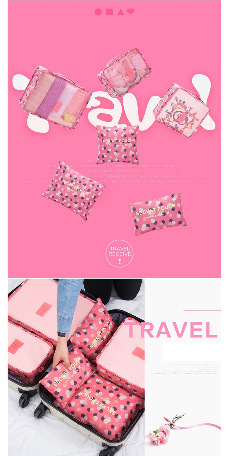 Fashion Pink Leopard Pattern Decorated Storage Bag ( 6 Pcs),Home storage