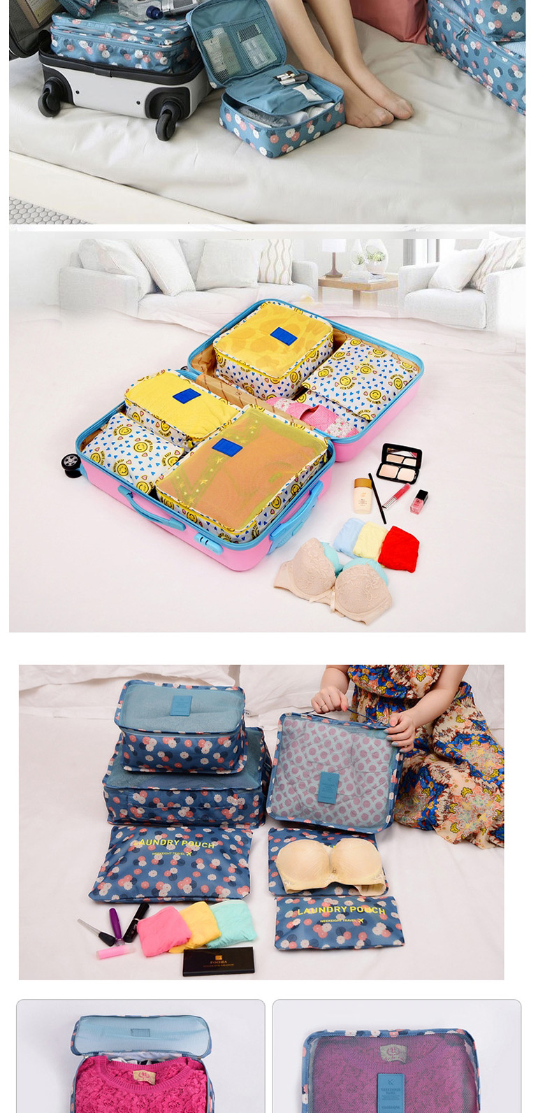 Fashion Blue Flower Pattern Decorated Storage Bag (6 Pcs),Home storage