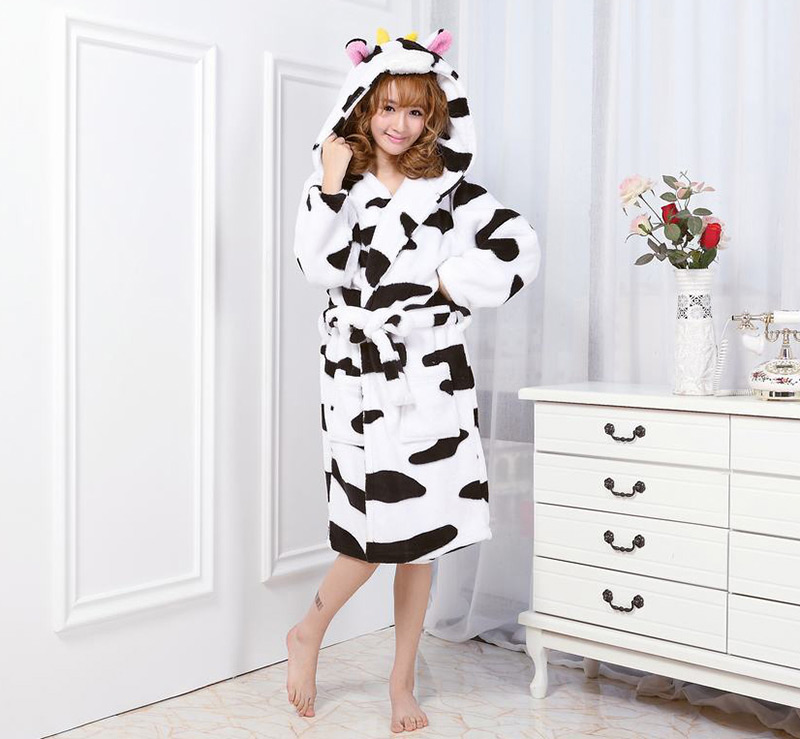 Fashion Black+white Cows Shape Decorated Nightgown,Cartoon Pajama