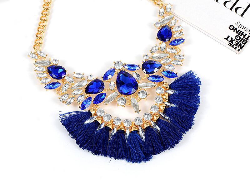 Fashion Sapphire Blue Tassel Decorated Necklace,Thin Scaves