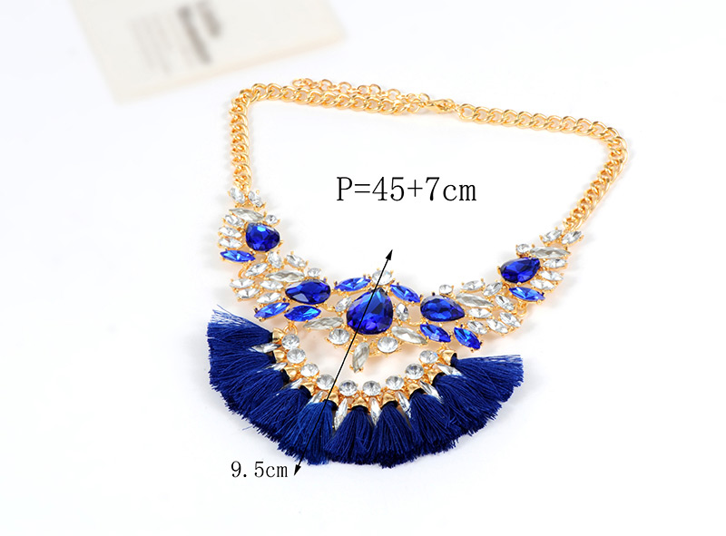Fashion Sapphire Blue Tassel Decorated Necklace,Thin Scaves