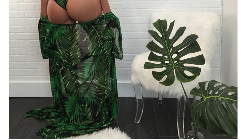 Fashion Green Leaf Pattern Decorated Swimwear (2 Pcs),Sunscreen Shirts