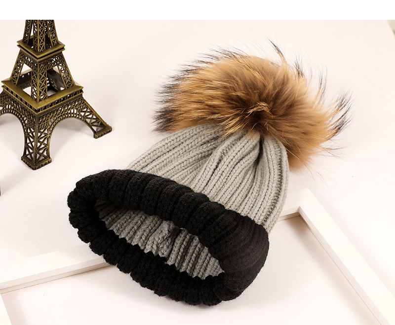 Fashion Black+gray Ball Decorated Pom Adult Hat,Knitting Wool Hats