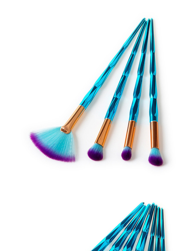 Fashion Sapphire Blue Sector Shape Decorated Makeup Brush (7 Pcs),Beauty tools
