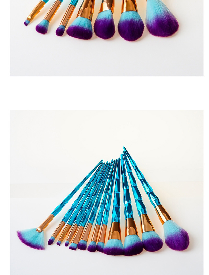 Fashion Sapphire Blue Sector Shape Decorated Makeup Brush (7 Pcs),Beauty tools