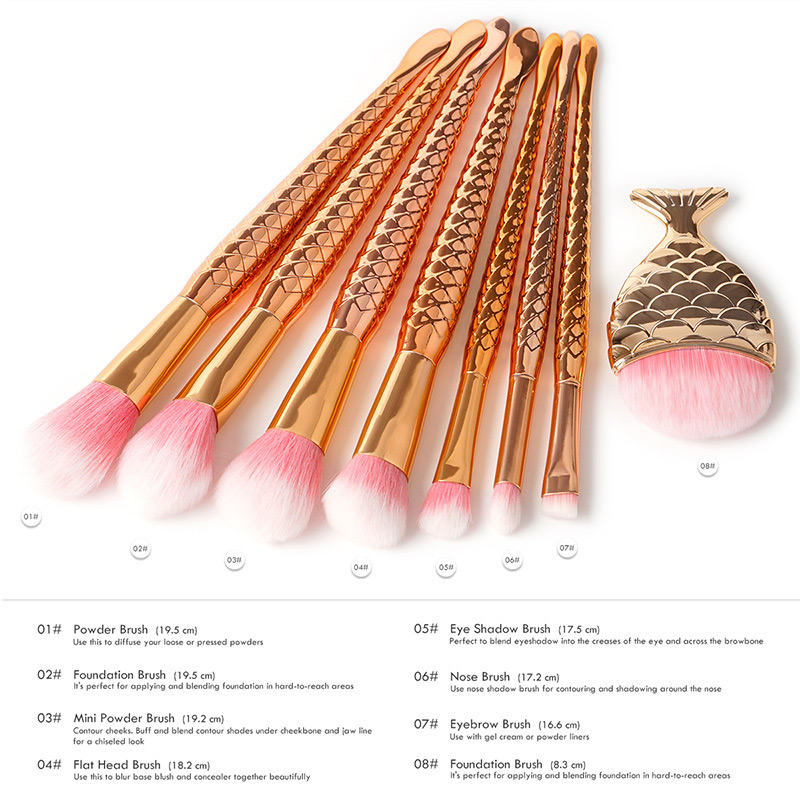 Fashion Multi-color Mermaid Shape Decorated Makeup Brush (8 Pcs ),Beauty tools
