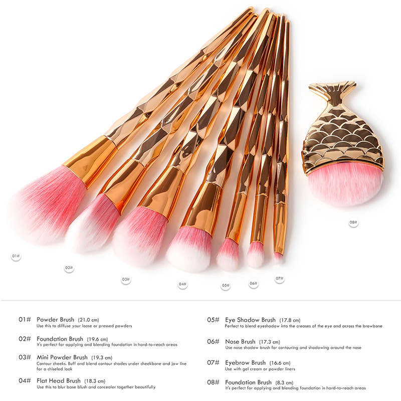 Fashion Rose Gold Pure Color Decorated Makeup Brush (8 Pcs),Beauty tools
